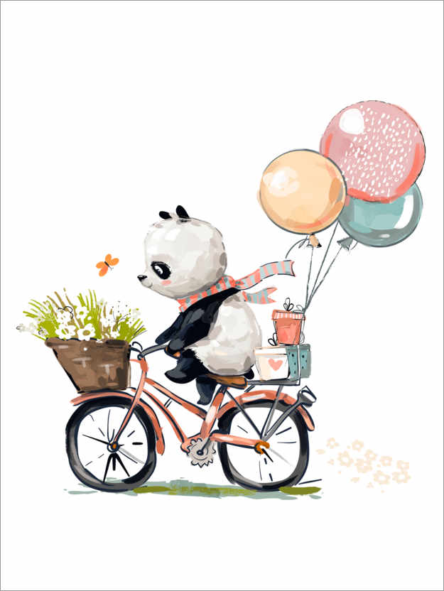 Poster Panda on a bike