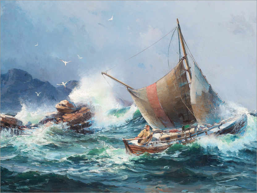 Poster Fiskeskuta på stormigt hav