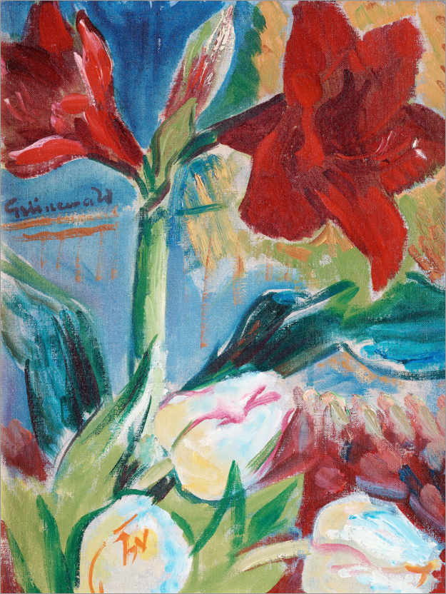Poster Stilleben med amaryllis och tulpaner
