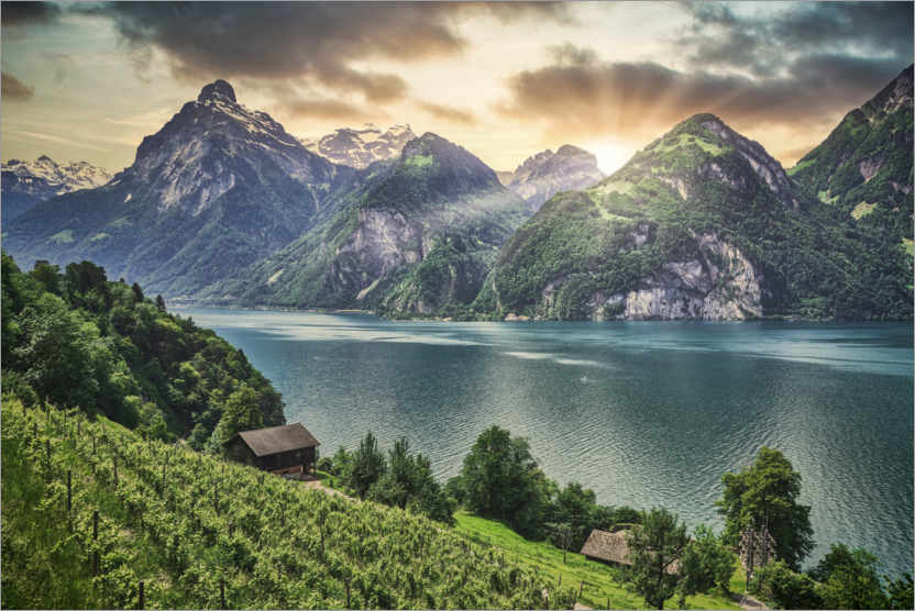 Poster Sunset at Lake Lucerne
