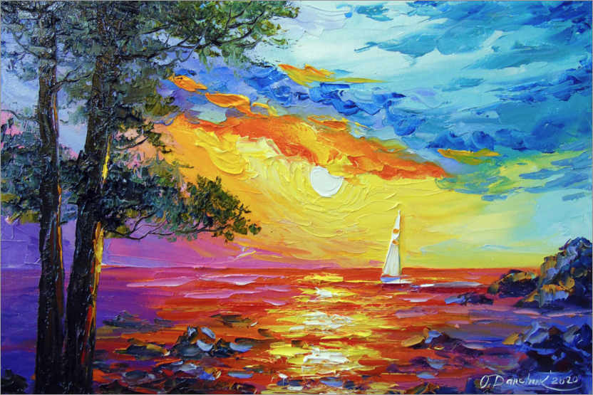 Poster Sailboat at sunset