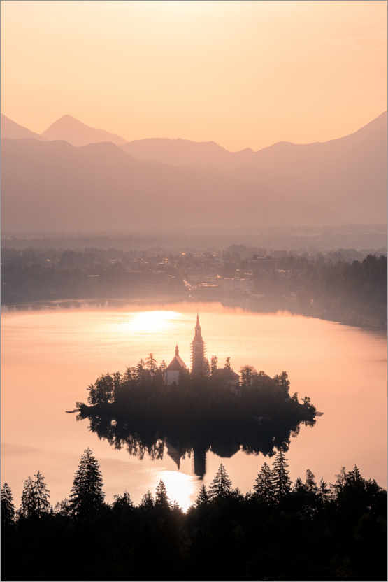 Poster Sunrise over Lake Bled