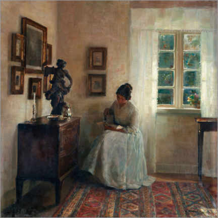Akrylglastavla  Interiör med läsande kvinna - Carl Holsøe