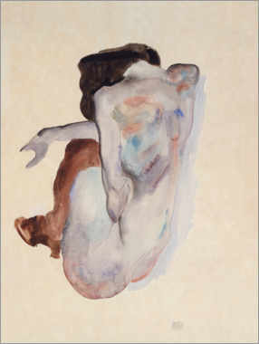 Poster  Crouching Nude in Shoes and Black Stockings, Back View - Egon Schiele