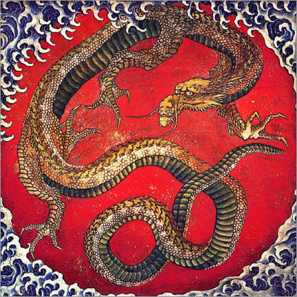 Trätavla  Dragon - Katsushika Hokusai