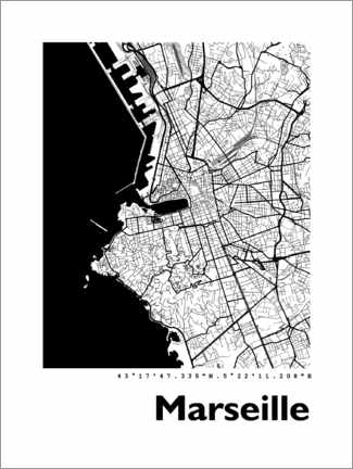 Canvastavla  City map of Marseille - 44spaces