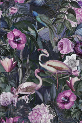 Trätavla  Flamingos in the dark jungle - Andrea Haase