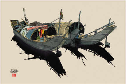 Trätavla  Boats Vietnam - Pieter Hogenbirk