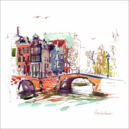 Canvastavla  Canals of Amsterdam, Netherlands - Anastasia Mamoshina