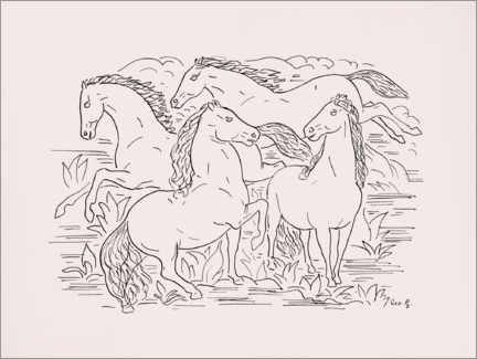 Poster  Four horse design - Leo Gestel