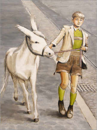 Trätavla  Boy with Donkey - Sarah Morrissette