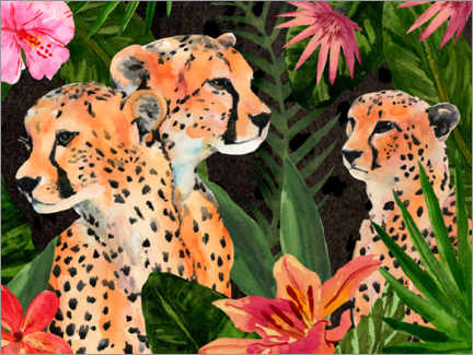Canvastavla  Leopard bouquet - Annie Warren