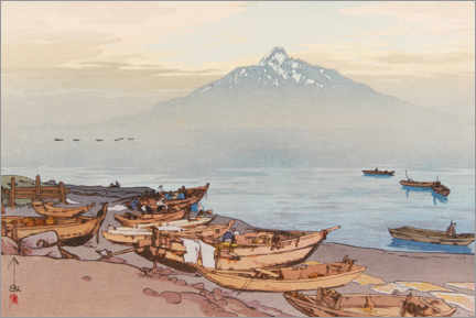 Poster Calm waters of the Northern Sea, Mount Rishiri