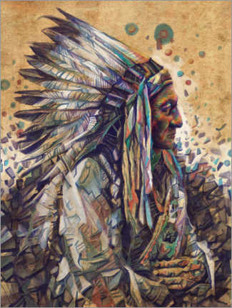 Akrylglastavla  Sitting bull native art portrait 2 - Bekim Mehovic