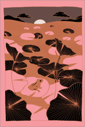 Akrylglastavla  Solitude - Pink and bronze lotus pond frog - Chromakane