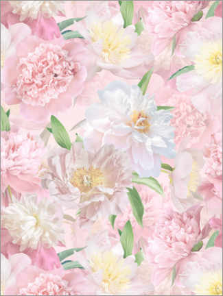 Poster Lush hygge peonies and rose garden
