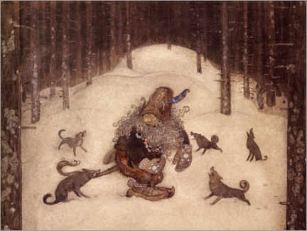 Canvastavla  Troll and wolves - John Bauer