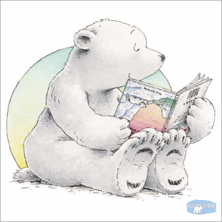 Poster  The little polar bear Lars is reading a book