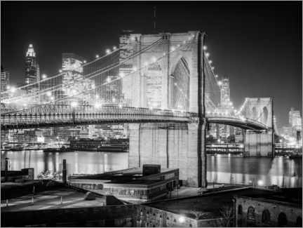 Akrylglastavla  Historic New York: Brooklyn Bridge at night - Christian Müringer