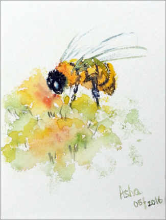 Trätavla  Honeybee - Asha Sudhaker Shenoy