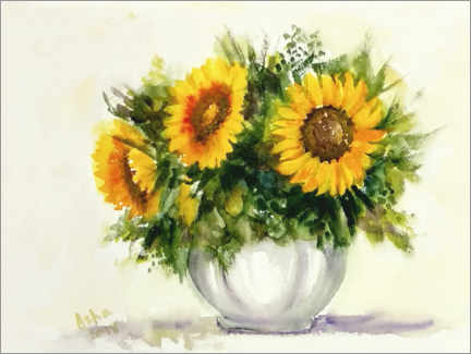 Akrylglastavla  Vase with sunflowers - Asha Sudhaker Shenoy