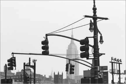 Canvastavla  Traffic lights with Empire State and Crysler Building - Bernd Obermann