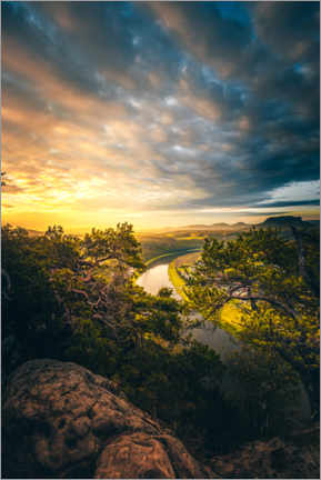 Poster Elbe Sandstone Mountains in the morning