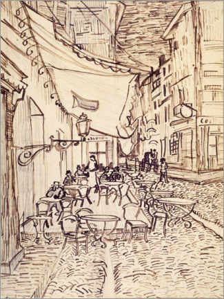 Inramat konsttryck  Study Sketch for Café Terrace at Night - Vincent van Gogh
