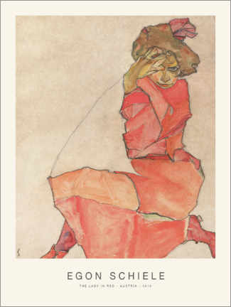 Poster Female Kneeling in an Orange Red Dress, 1918
