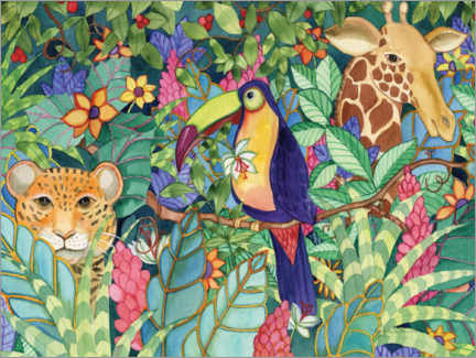 Aluminiumtavla  Jungle with animals - Kathleen Parr McKenna