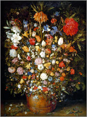 Galleritryck  Large bouquet of flowers in a wooden tub - Jan Brueghel d.Ä.