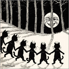 Självhäftande poster  Cats at full moon - Louis Wain