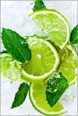 Galleritryck  lime slices with ice and peppermint leaves