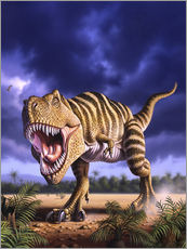 Självhäftande poster  A Tyrannosaurus Rex attacks, lit by the late afternoon sun. - Jerry LoFaro