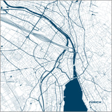 Aluminiumtavla  Färgad stadskarta över Zürich - 44spaces