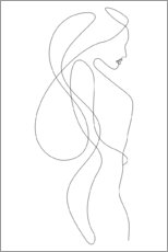 Poster Lady with long hair - lineart