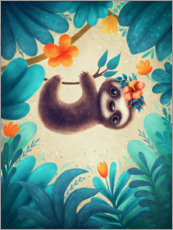 Poster  Cute Sloth with flowers - Elena Schweitzer