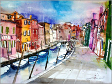 Canvastavla  Burano, färgglad ö i Venedig - Johann Pickl
