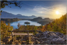Canvastavla  Bled lake at sunrise - Dieter Meyrl