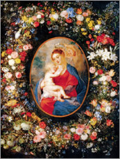 Aluminiumtavla  Madonna in the floral wreath - Jan Brueghel d.Ä.
