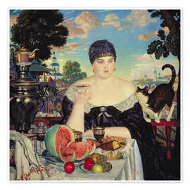 Poster  The Merchant's Wife at Tea - Boris Mihajlovic Kustodiev