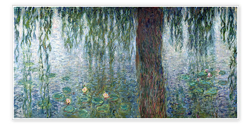 Poster Waterlilies: Morning with Weeping Willows (detail)