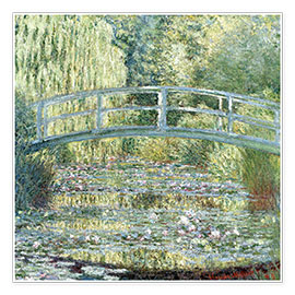 Poster  Den japanska bron över näckrosdammen i grönt - Claude Monet