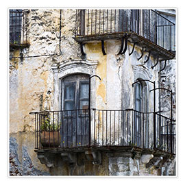 Poster Medieval facade in the Sicilian mountain village Forza d'Agro