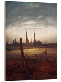 Trätavla  City at Moonrise - Caspar David Friedrich