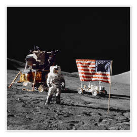 Poster  Apollo 17 astronaut stands near the United States flag - NASA