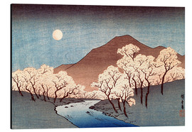 Aluminiumtavla  River landscape with rising moon - Utagawa Hiroshige
