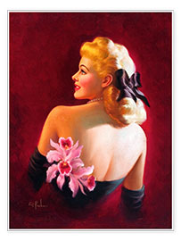 Poster  Glamour Pin Up with Pink Orchids - Art Frahm