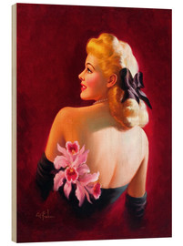Trätavla  Glamour Pin Up with Pink Orchids - Art Frahm