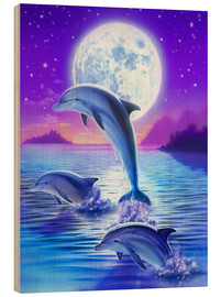 Trätavla  Delfiner vid midnatt - Robin Koni